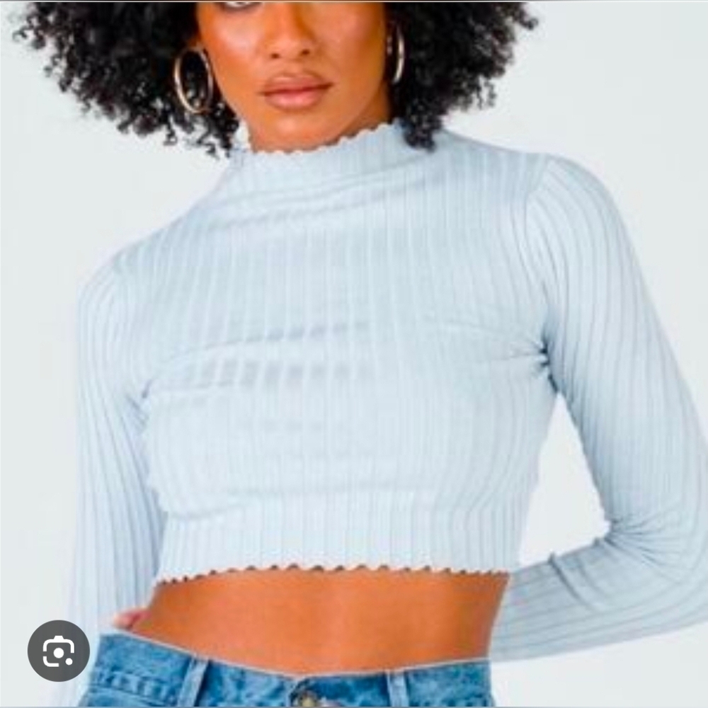 Princess Polly Ribbed Crop Top - Soft Blue
